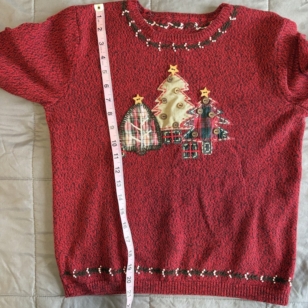 VTG Women's S/M ? Christmas Sweater Button Embroidered Tree Buttons Y2K Cottage - Picture 9 of 10